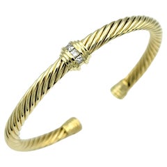 David Yurman Classic Cablespira 5 mm Cuff with Diamonds in 18 Karat Yellow Gold