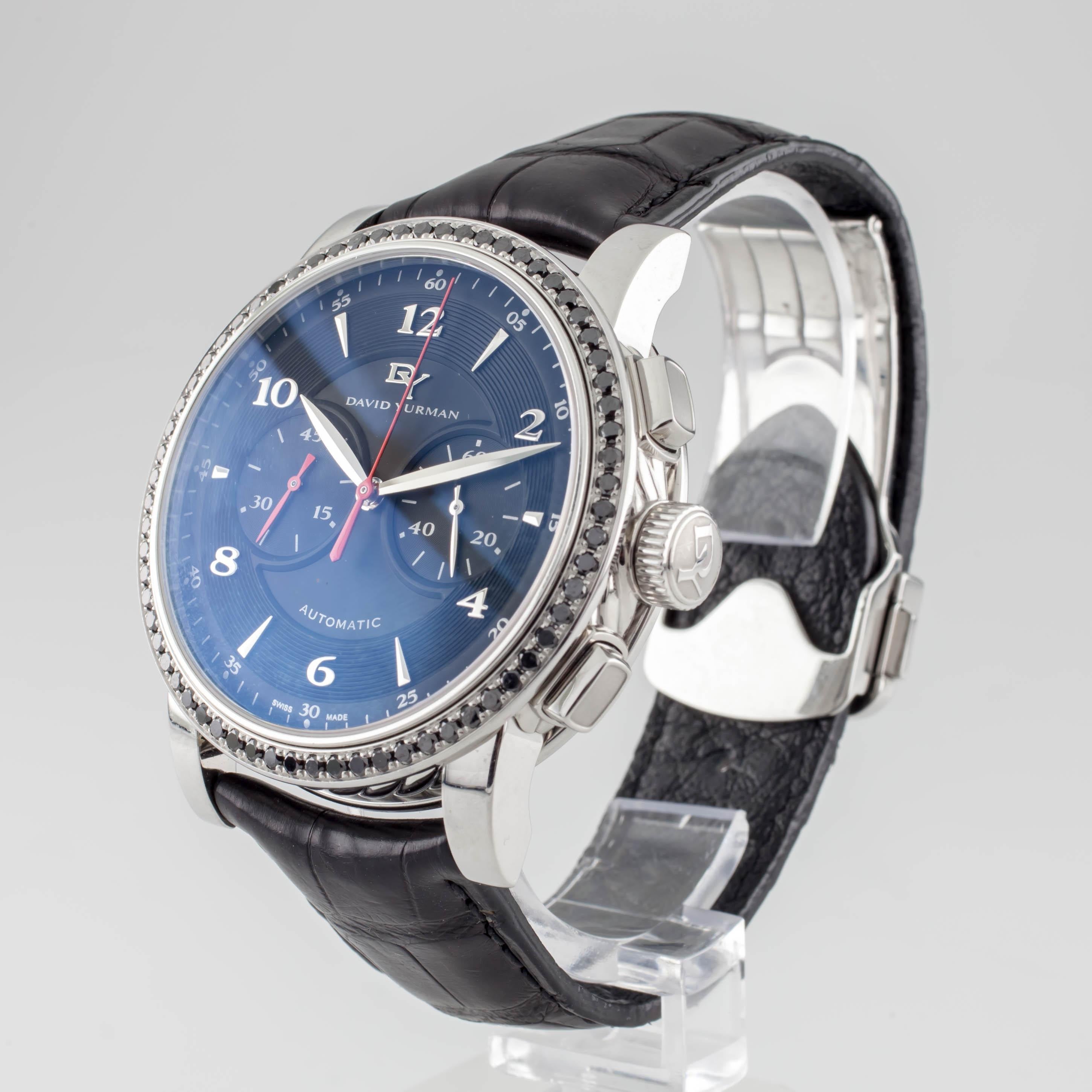 David Yurman Classic Chronograph Edelstahl-Uhr mit schwarzer Diamant-Lünette (Rundschliff)