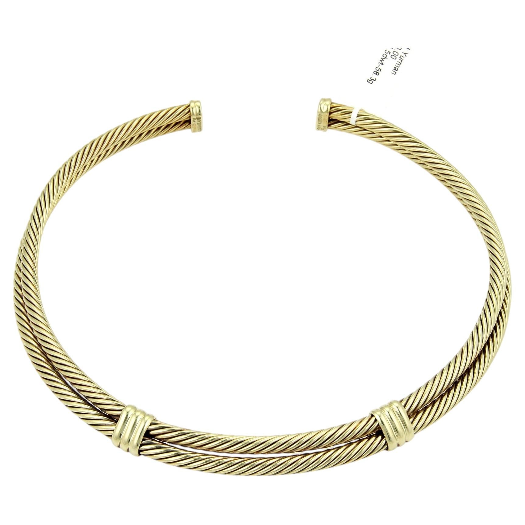 Pre-owned David Yurman Classic Double Cable Wire 14k Yellow Gold Choker Necklace