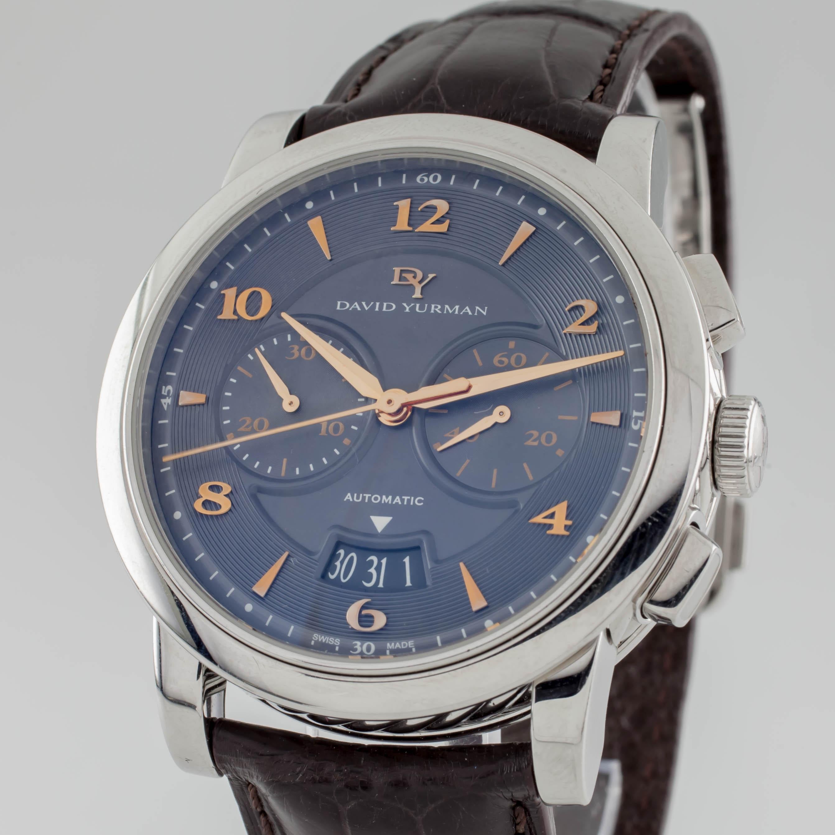 Model: Classic Chronograph
Model #T730
Twenty-One Jewel Swiss Movement
Stainless Steel Case w/ Clear Back
43 mm in Diameter (46 mm w/ Crown)
Lug-to-Lug Width = 23 mm
Lug-to-Lug Distance = 52 mm
Thickness = 12 mm
Black Textured Chronograph Dial w/
