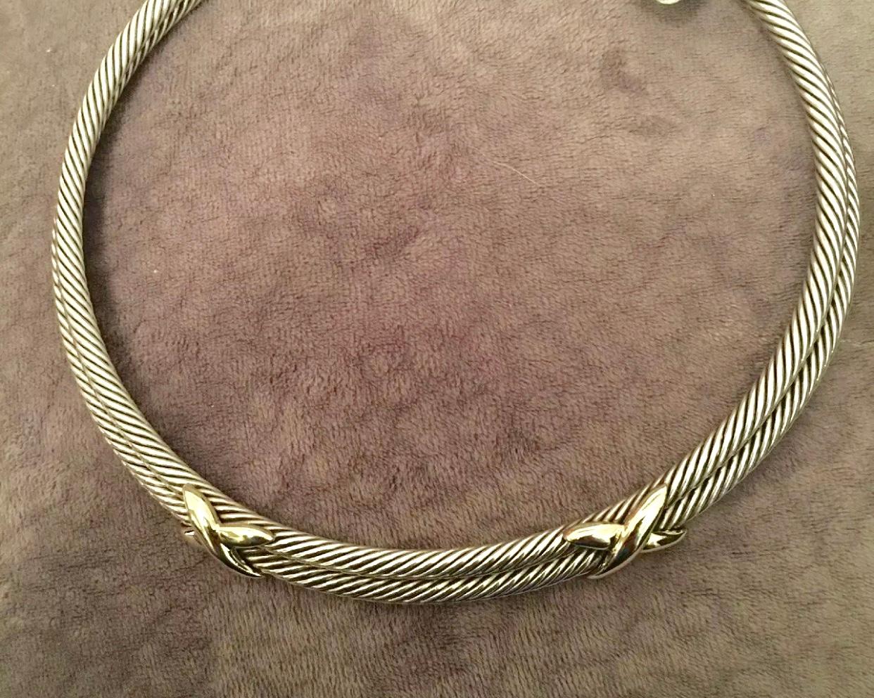 David Yurman Classic, Two X, Double Cable Choker Necklace Sterling and 14k Gold 3