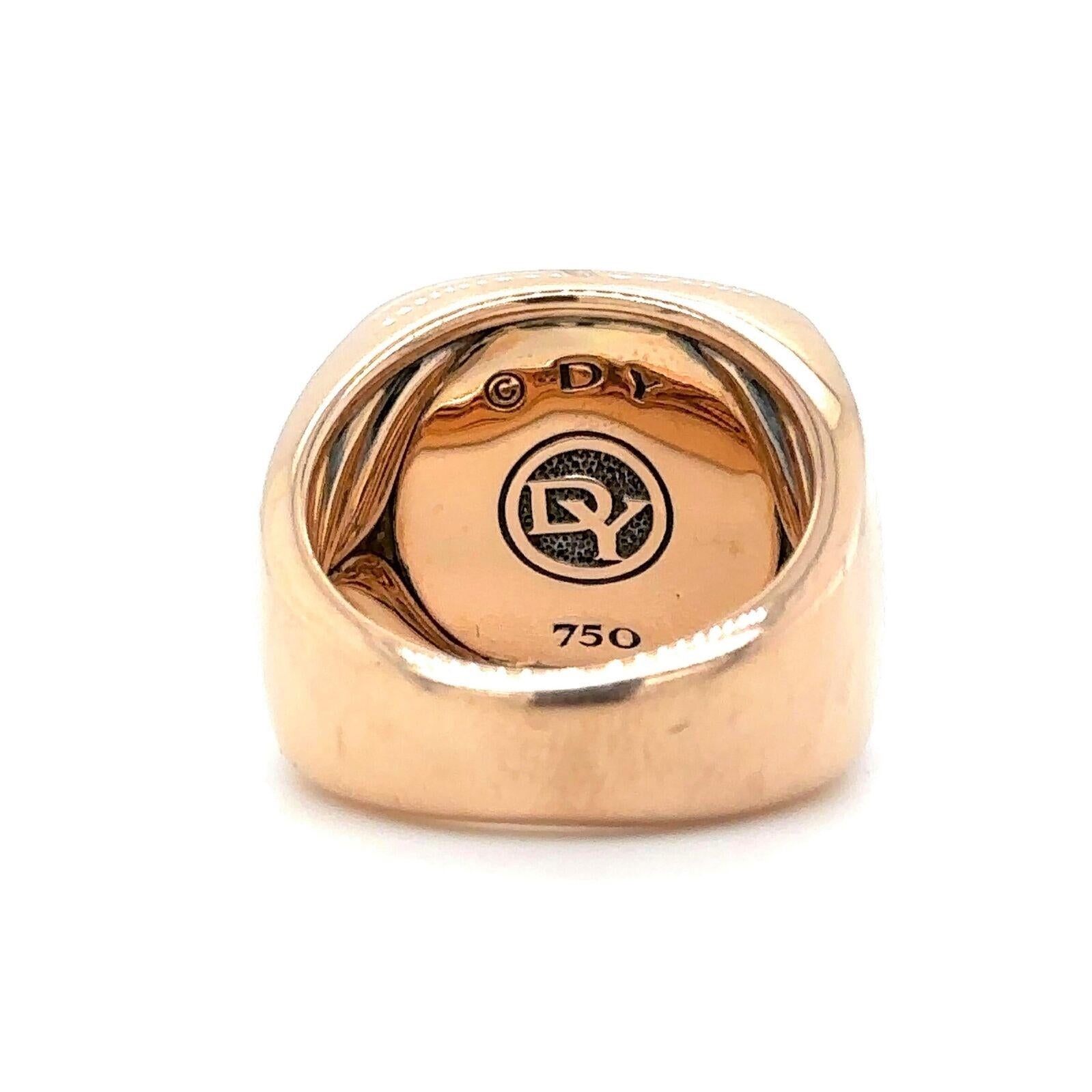 Women's or Men's David Yurman Cognac 18 Karat Rose Gold Diamond Streamline Signet Ring  For Sale
