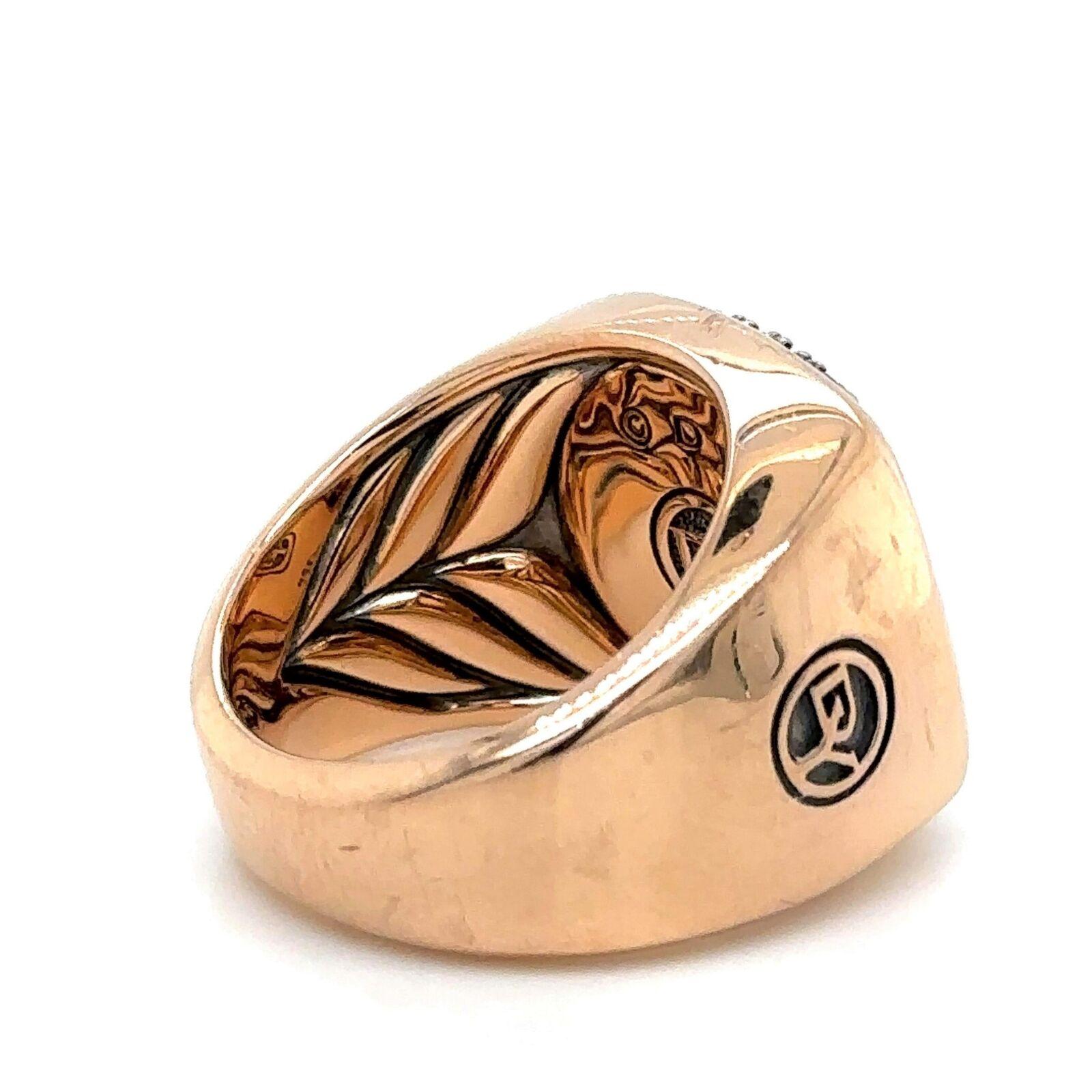 Women's or Men's David Yurman Cognac 18 Karat Rose Gold Diamond Streamline Signet Ring