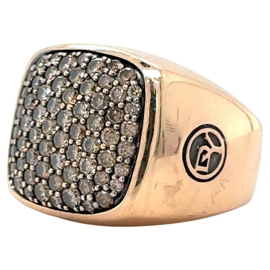 David Yurman Cognac 18 Karat Rose Gold Diamond Streamline Signet Ring  For Sale