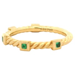 David Yurman Collectible 18k Yellow Gold 0.10ctw Emerald Cable Stack Band Ring