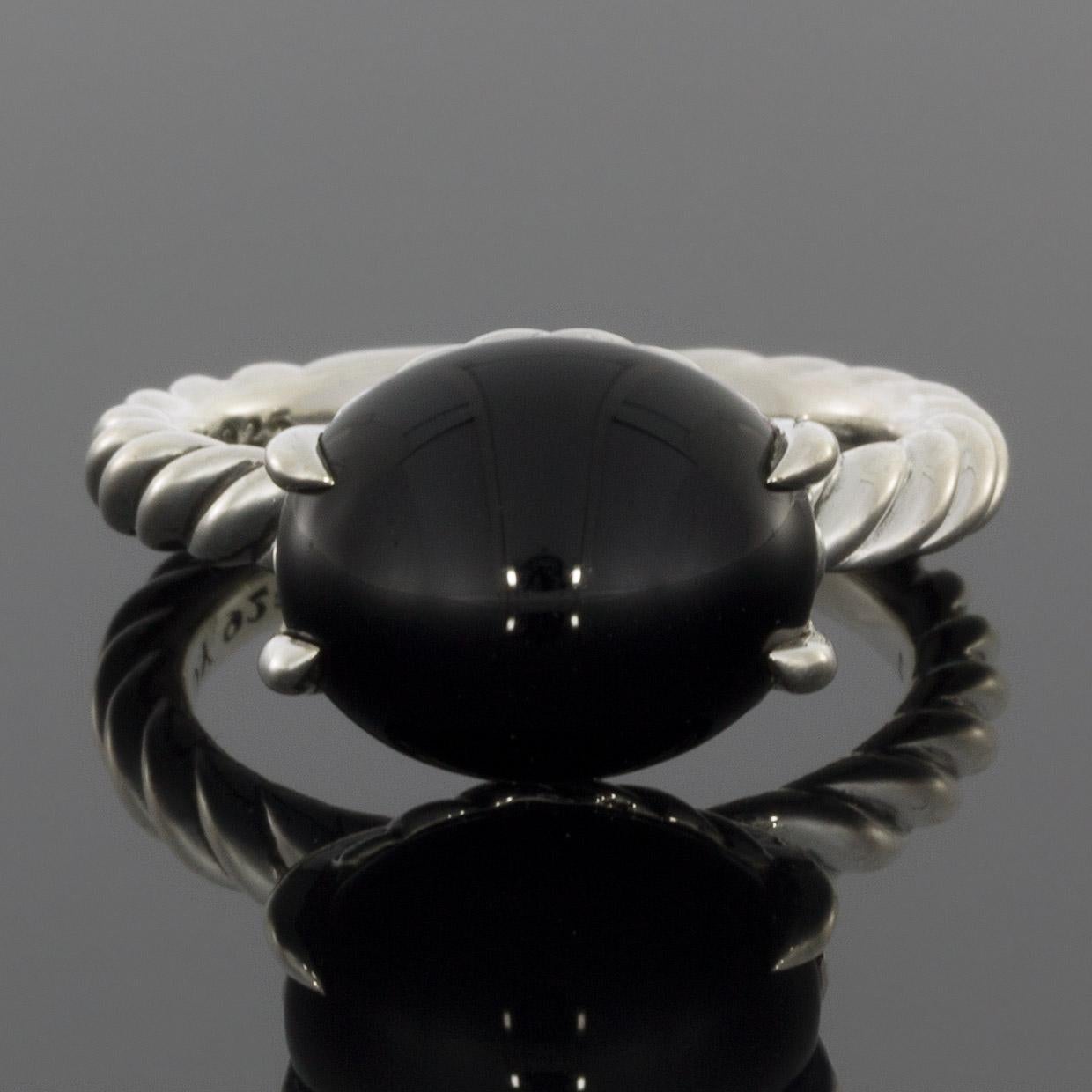 Oval Cut David Yurman Color Classics Sterling Silver Cabochon Onyx Straight Ladies Ring For Sale