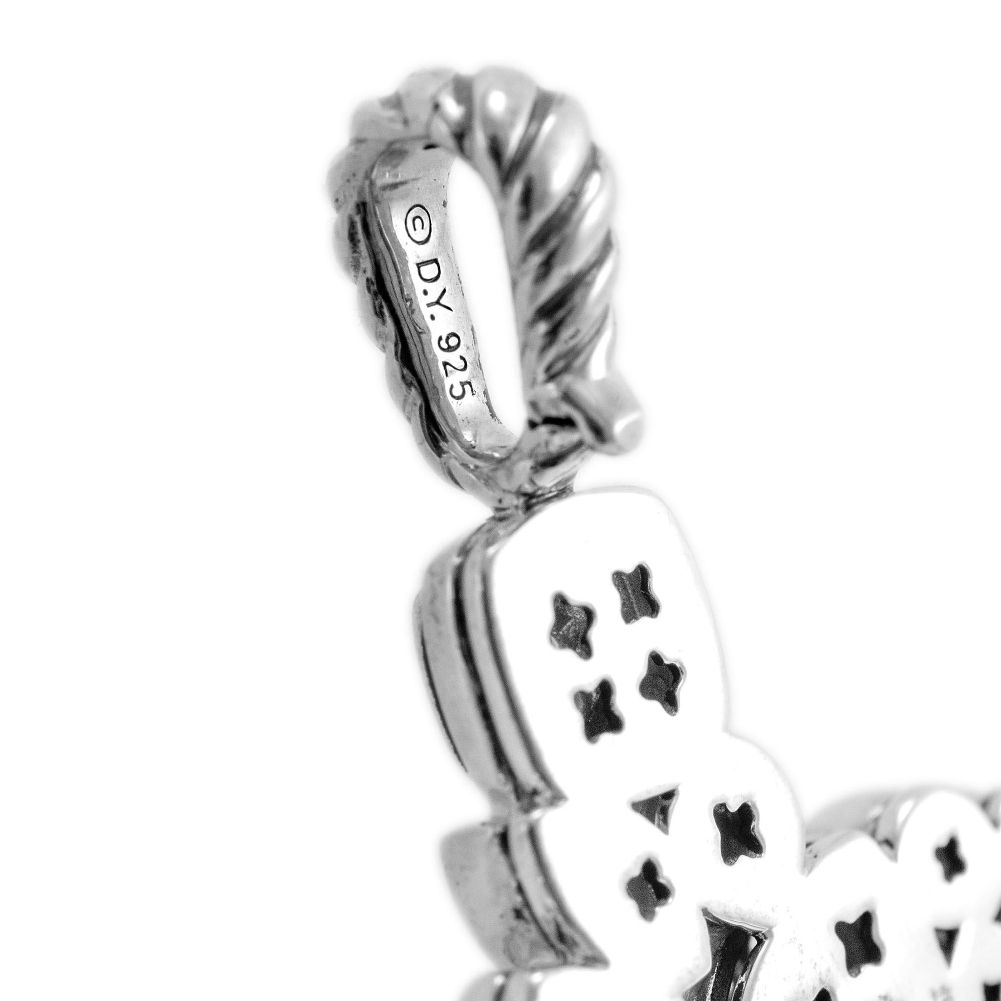 David Yurman Confetti 925 Sterling Silver Pave Diamond Cross Pendant In Excellent Condition In Houston, TX