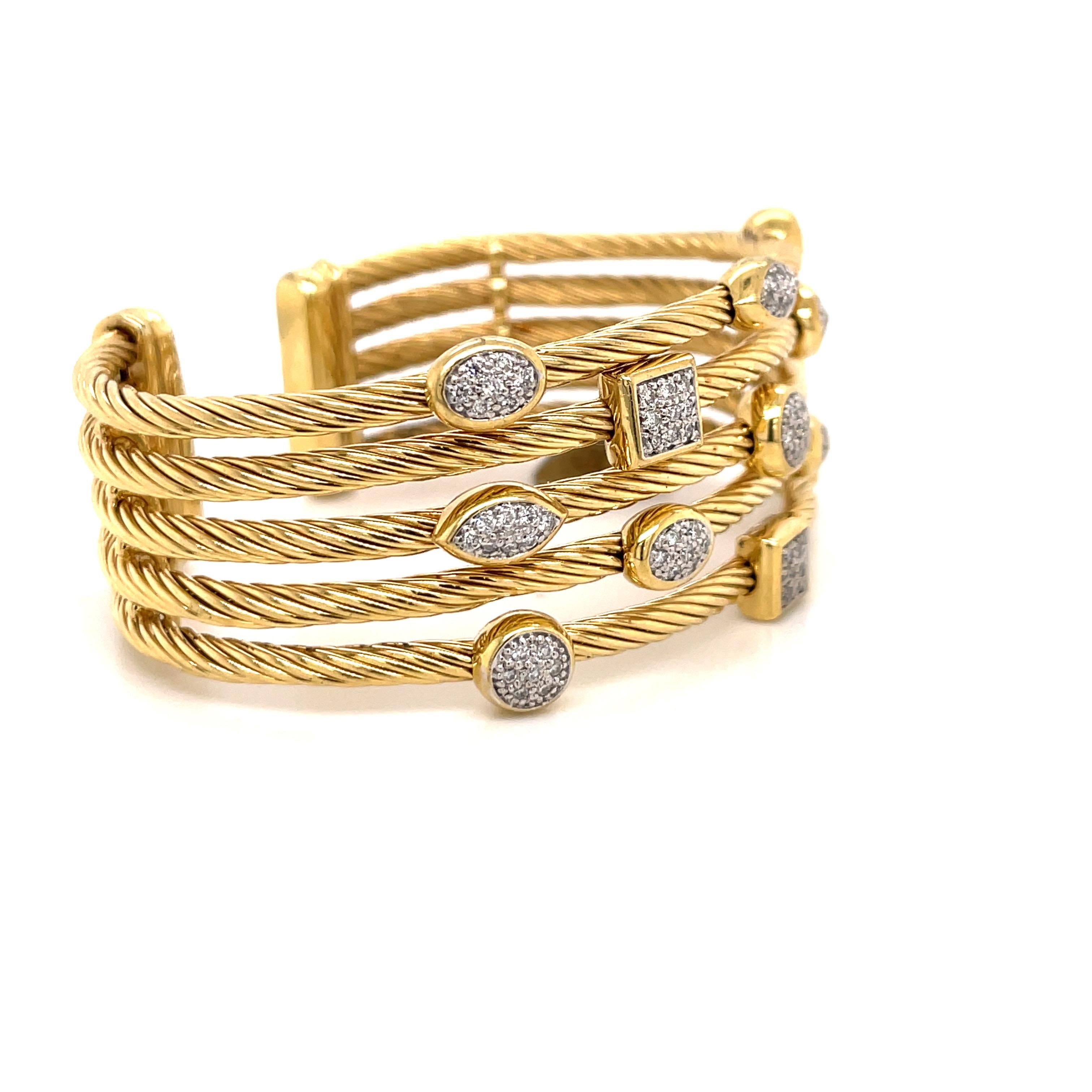 Contemporary David Yurman Confetti Collection Diamond Cuff Bracelet 18 Karat Yellow Gold