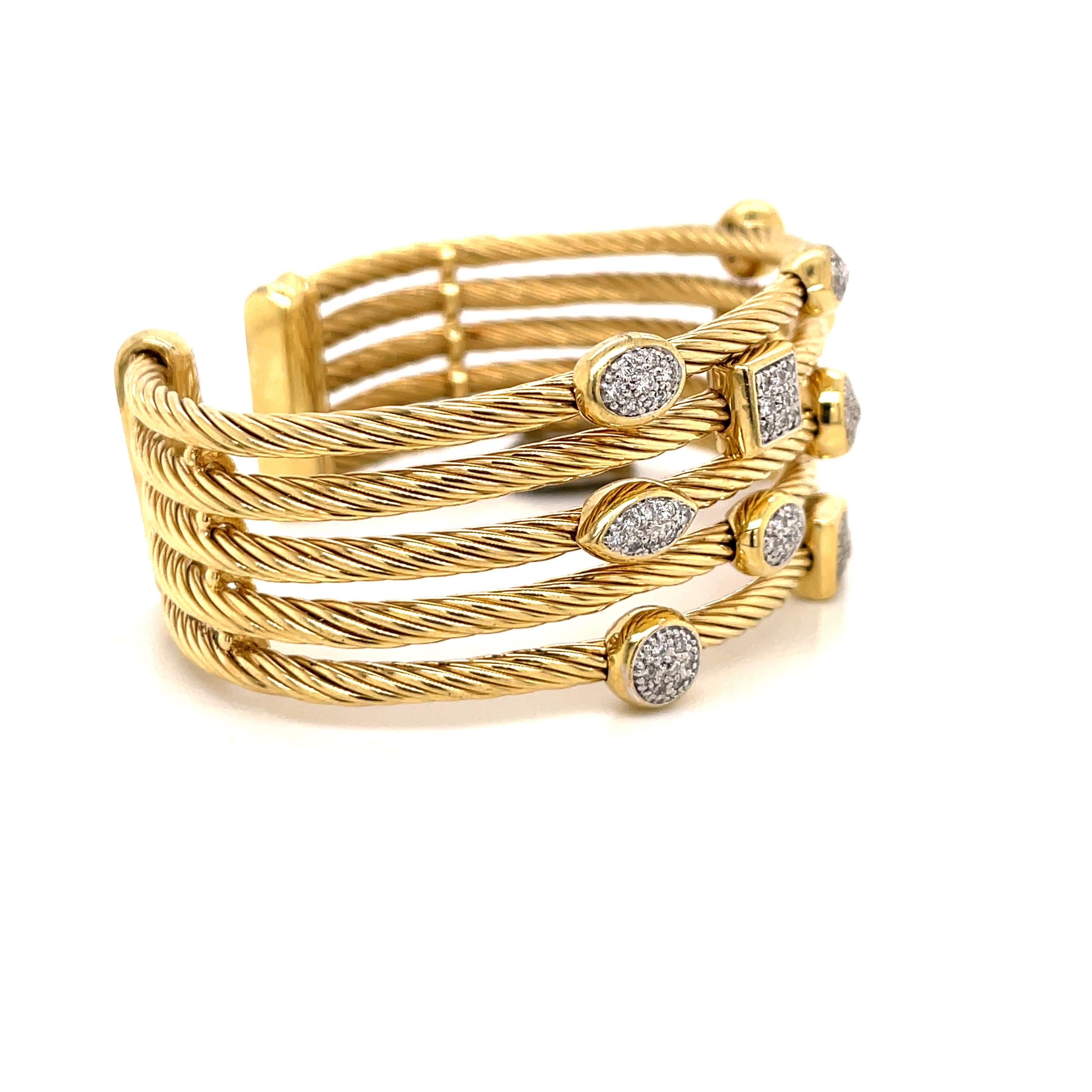 Round Cut David Yurman Confetti Collection Diamond Cuff Bracelet 18 Karat Yellow Gold
