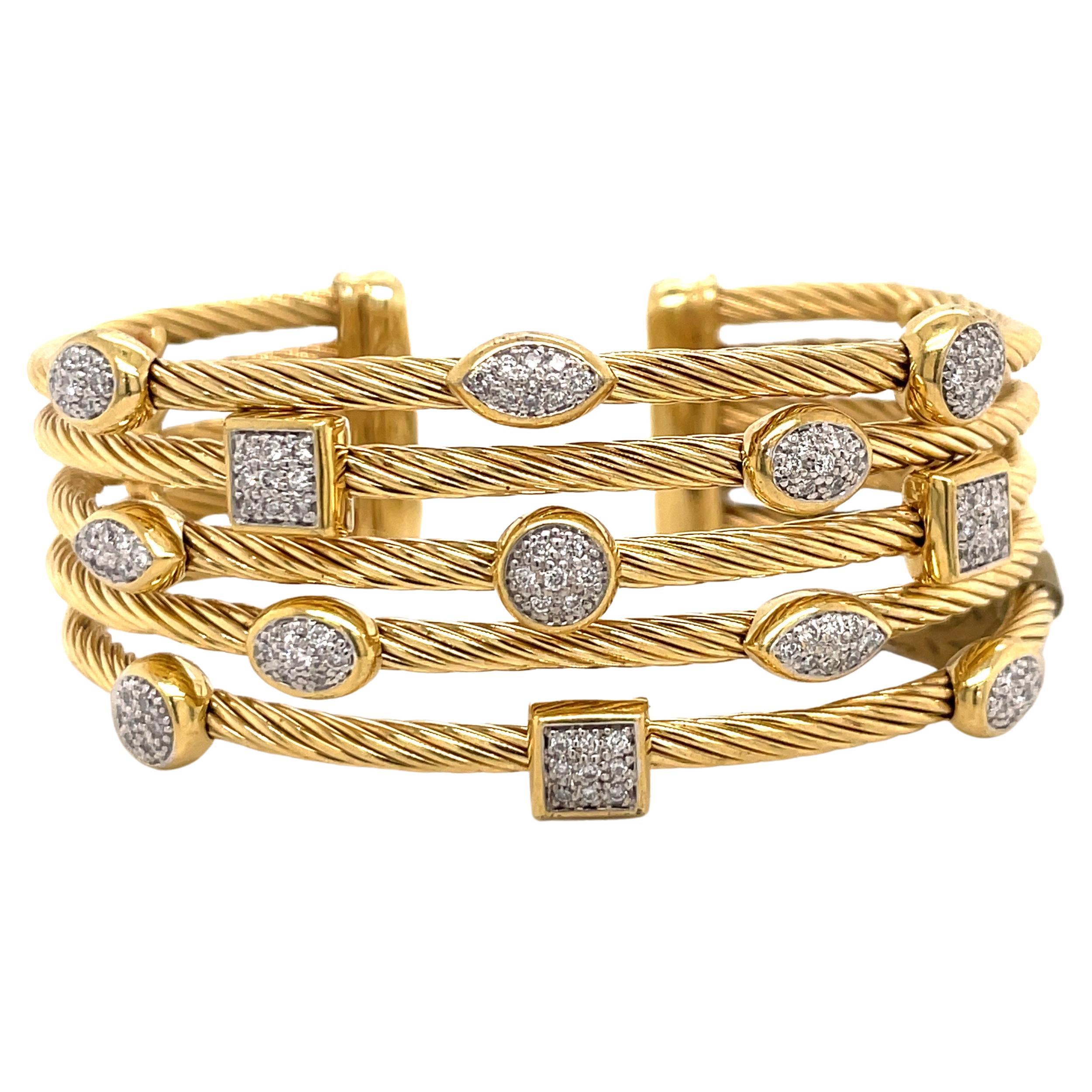 David Yurman Confetti Collection Diamond Cuff Bracelet 18 Karat Yellow Gold