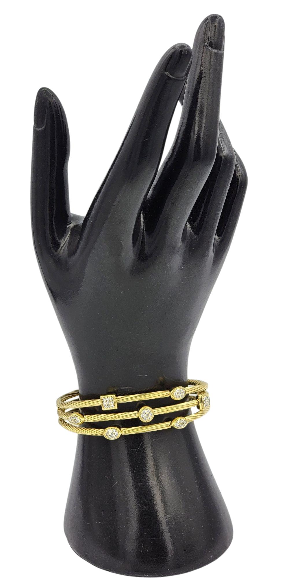 David Yurman Confetti Collection Three Row Diamond Cuff Bracelet 18 Karat Gold For Sale 1