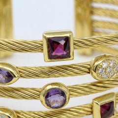 David Yurman Confetti Multi-Gemstone and Diamond 18k Yellow Gold Cuff Bracelet