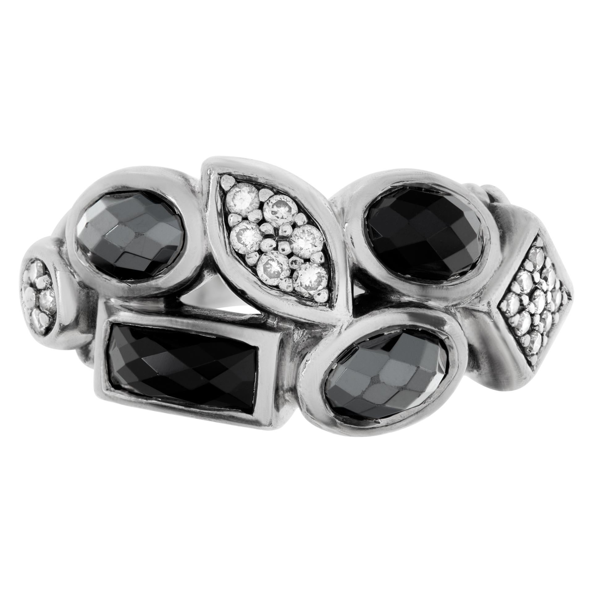 David Yurman Confetti Onyx Hematite and diamond double row ring in sterling silver. Size 5.25.This David Yurman ring is currently size 5.25 and some items can be sized up or down, please ask! It weighs 5.1 pennyweights and is Sterling Silver.