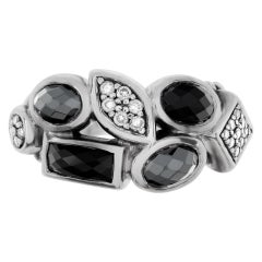 David Yurman Confetti Onyx Hematite and Diamond Double Row Sterling Silver Ring