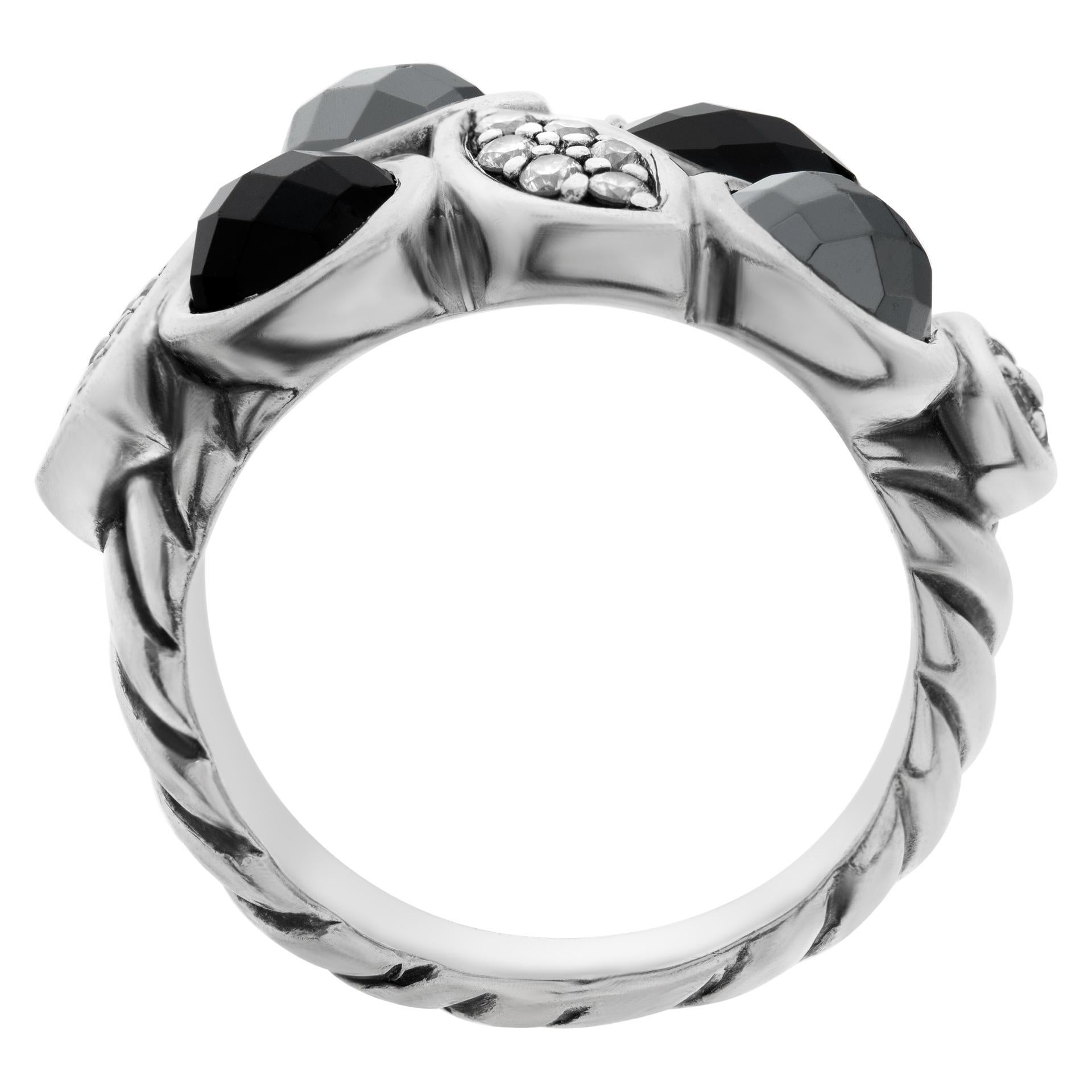 Women's David Yurman Confetti Onyx Hematite and Diamond Double Row Sterling Silver Ring For Sale