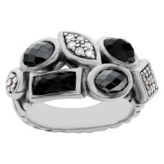 Vintage David Yurman Confetti Onyx Hematite and Diamond Double Row Sterling Silver Ring