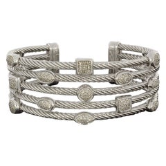 David Yurman Confetti Sterling Silver 0.62 Carat Round Diamond Cuff Bracelets