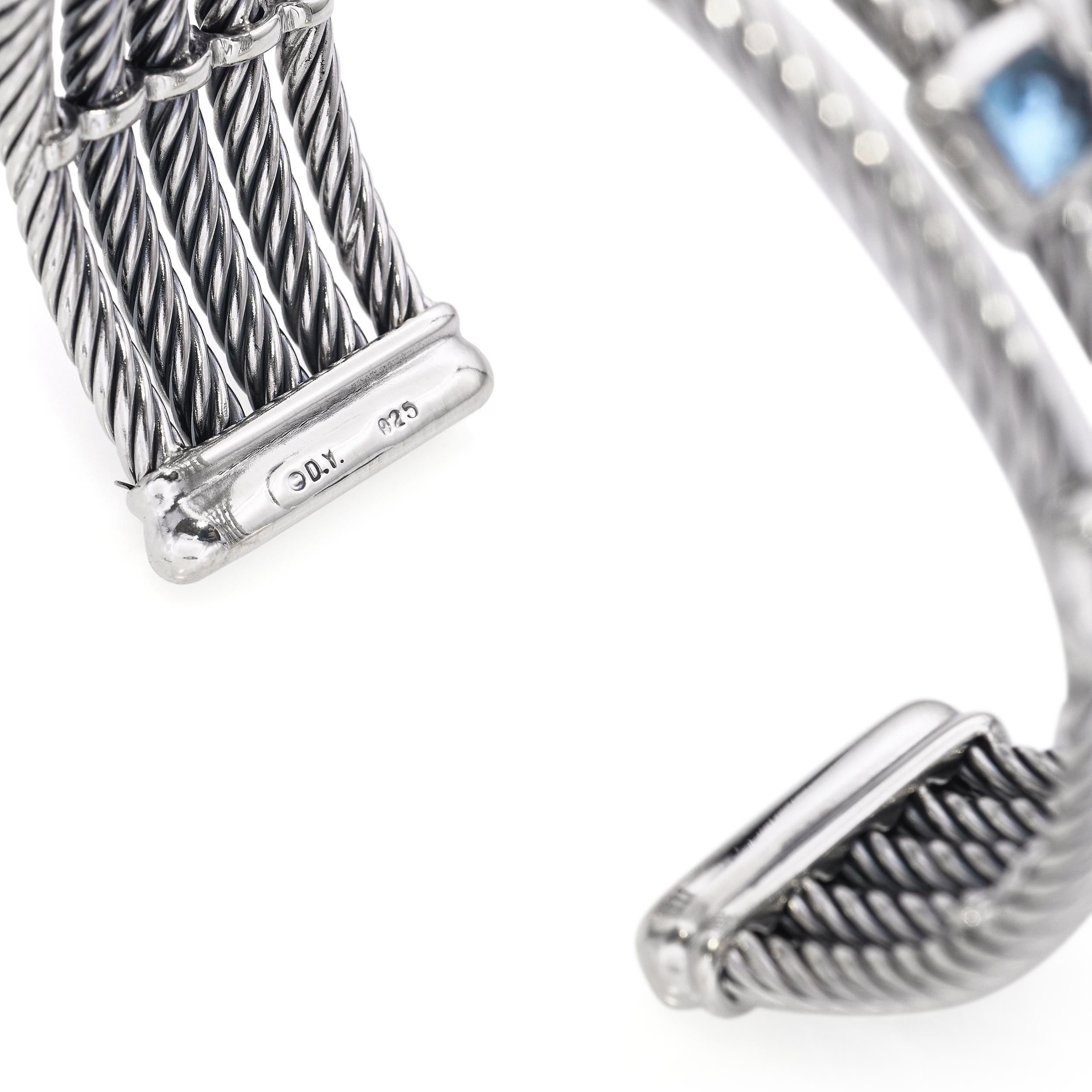 David Yurman Confetti Three-row Cuff Blue Topaz Iolite and Diamonds Bracelet For Sale 2