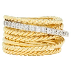 David Yurman Contemporary Diamond 18 Karat Gold Crossover Wide Band Ring