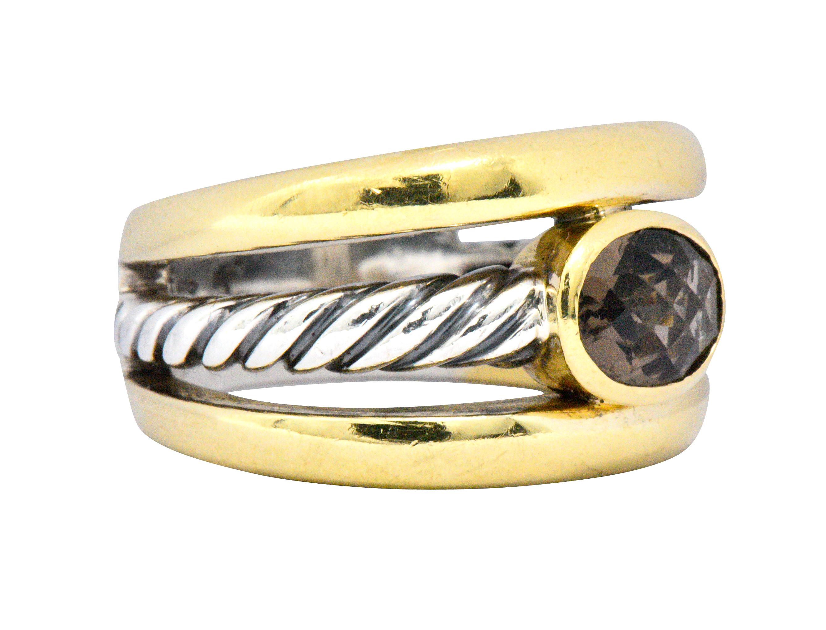 David Yurman Contemporary Smoky Quartz 18 Karat Gold Sterling Silver Ring In Excellent Condition In Philadelphia, PA