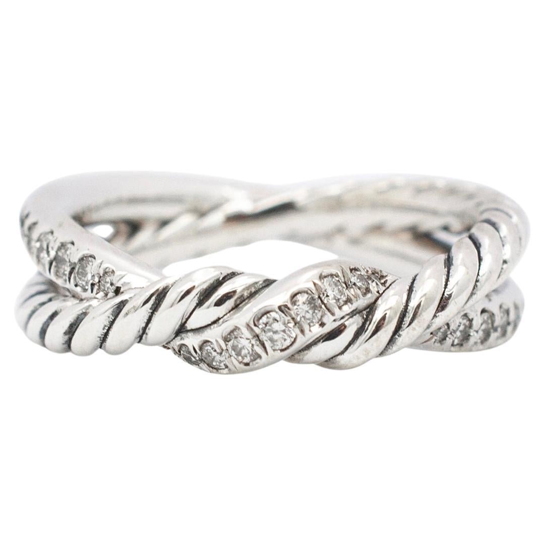 David Yurman Continuance 925 Sterling Silver Diamond Bypass Band Ring For Sale