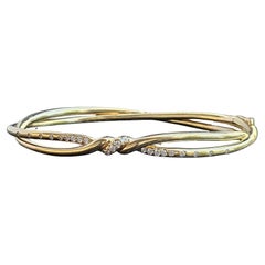 David Yurman Continuance Center Twist Diamond Bangle Bracelet 18k Yellow Gold