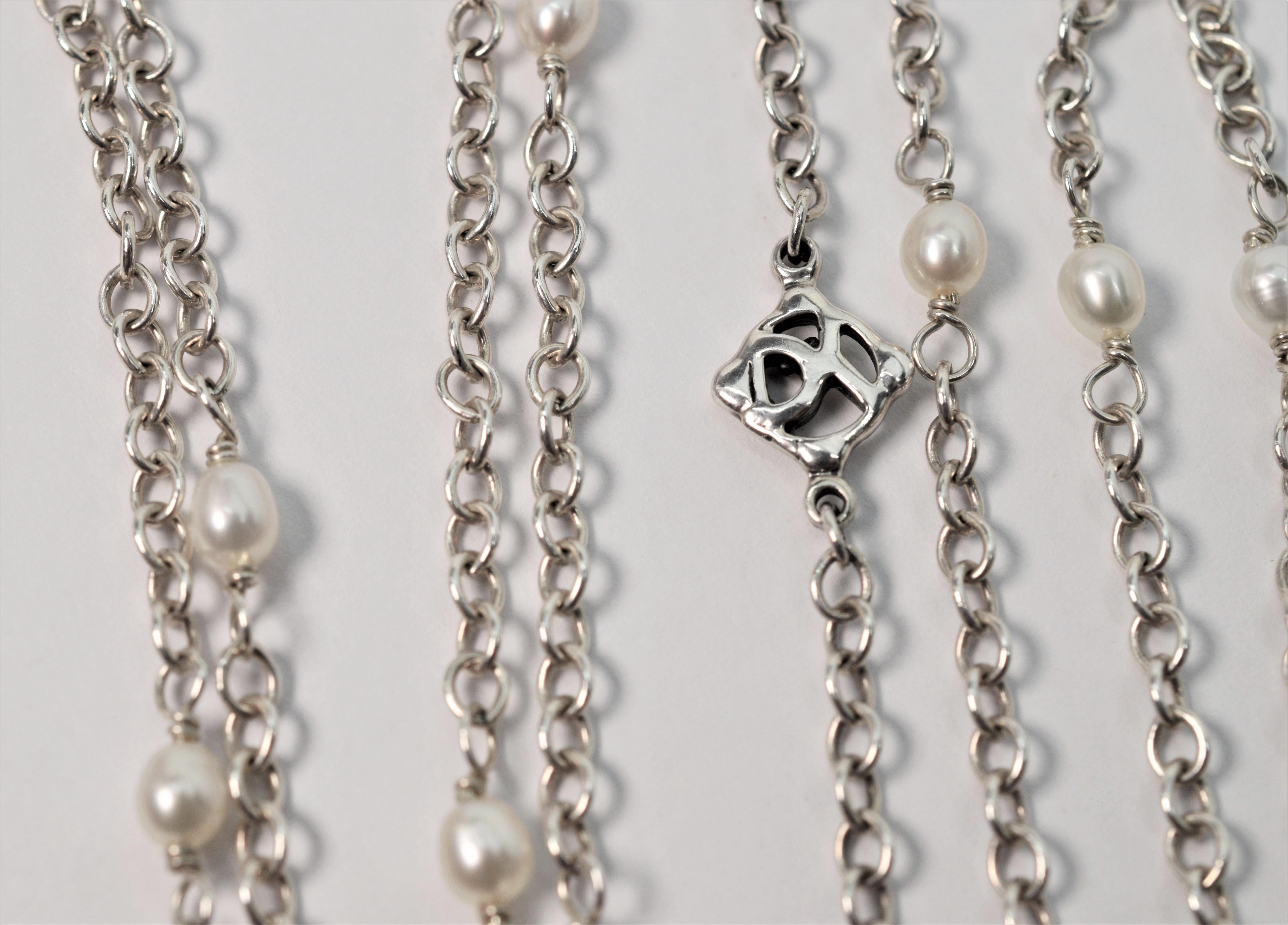 Taglio rotondo David Yurman Collana con catena di perle in argento Sterling Continuance in vendita