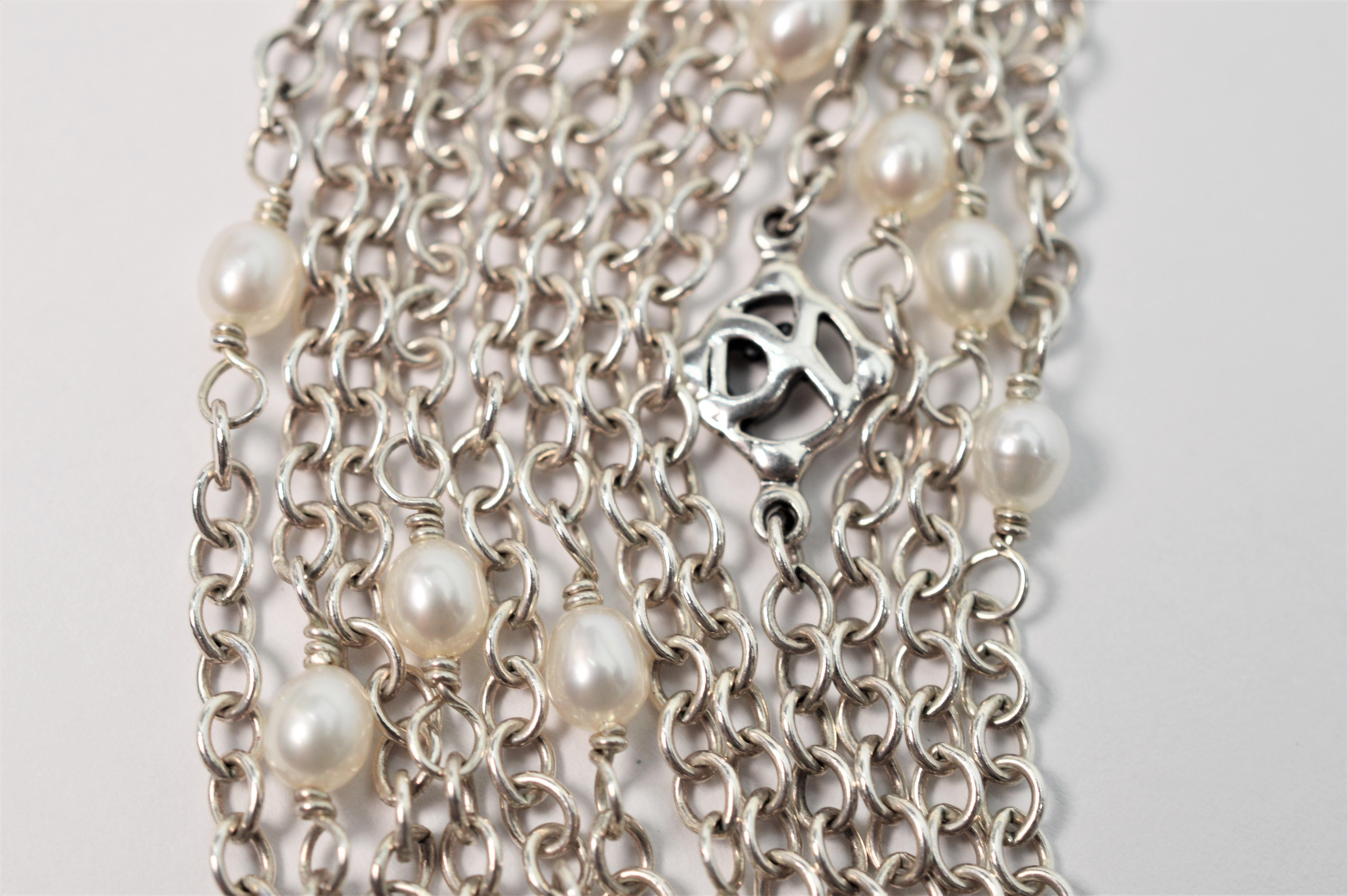 David Yurman Continuance Sterling Silver Pearl Chain Necklace In Excellent Condition For Sale In Mount Kisco, NY