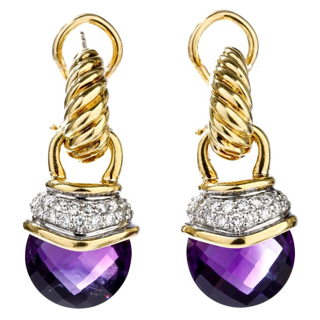 David Yurman Convertible Drop Earrings Amethyst 18 Kara Gold Silver Diamonds For Sale