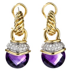 David Yurman Convertible Drop Earrings Amethyst 18 Kara Gold Silver Diamonds