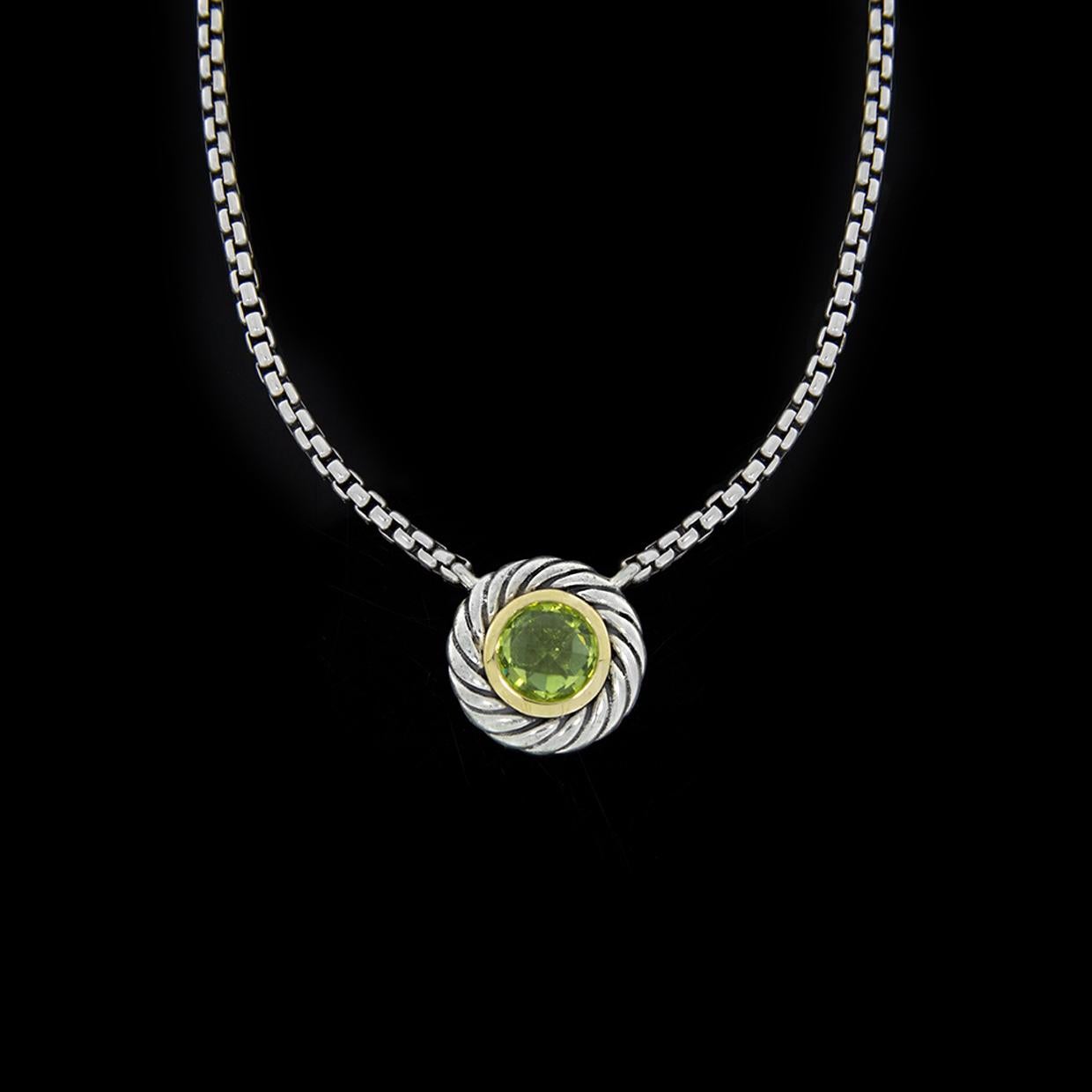 David Yurman Cookie Sterling Silver Round Cut Peridot Necklace In Excellent Condition In Columbia, MO