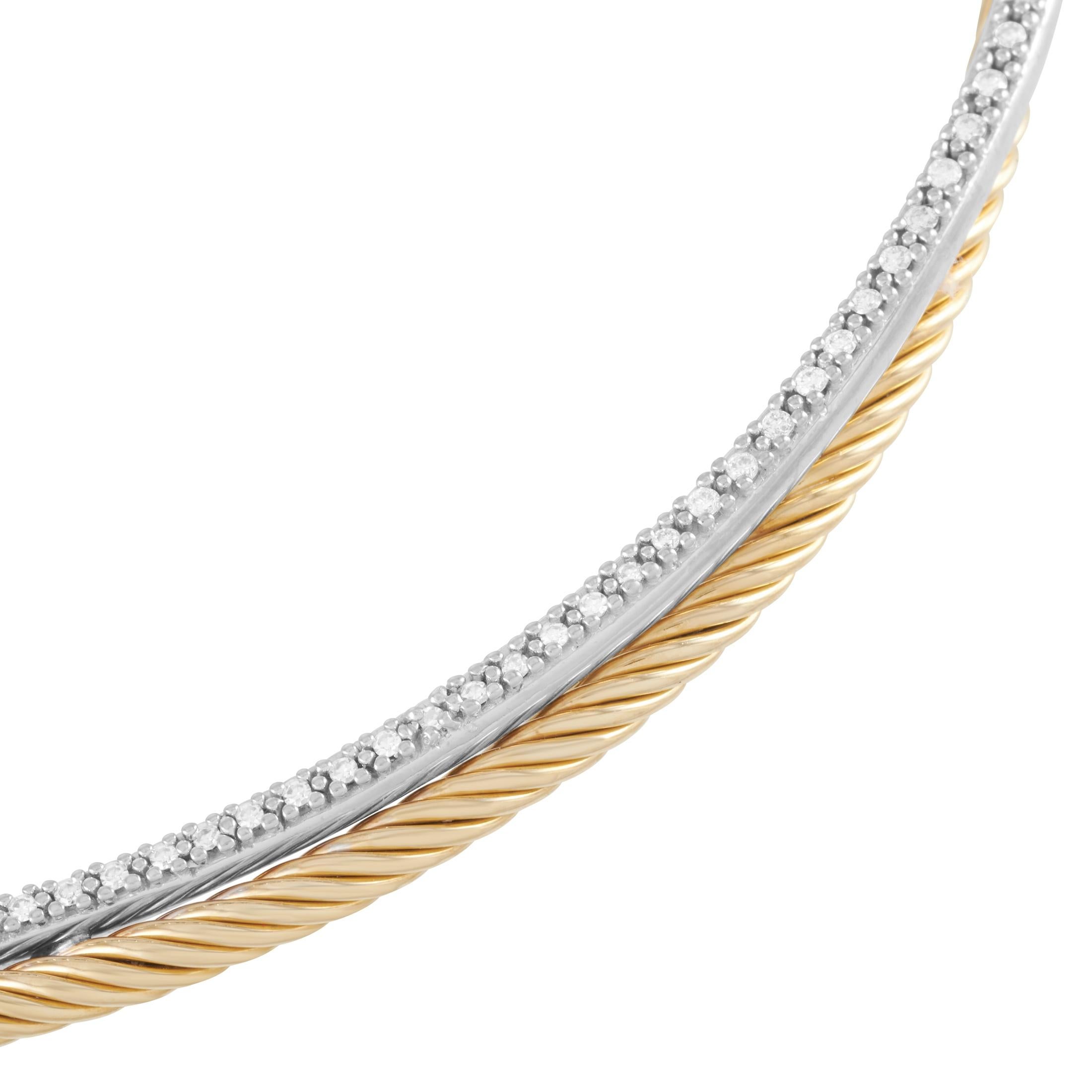 Round Cut David Yurman Crossover 18K Yellow/White Gold, 0.60 Carat Diamond Cable Necklace
