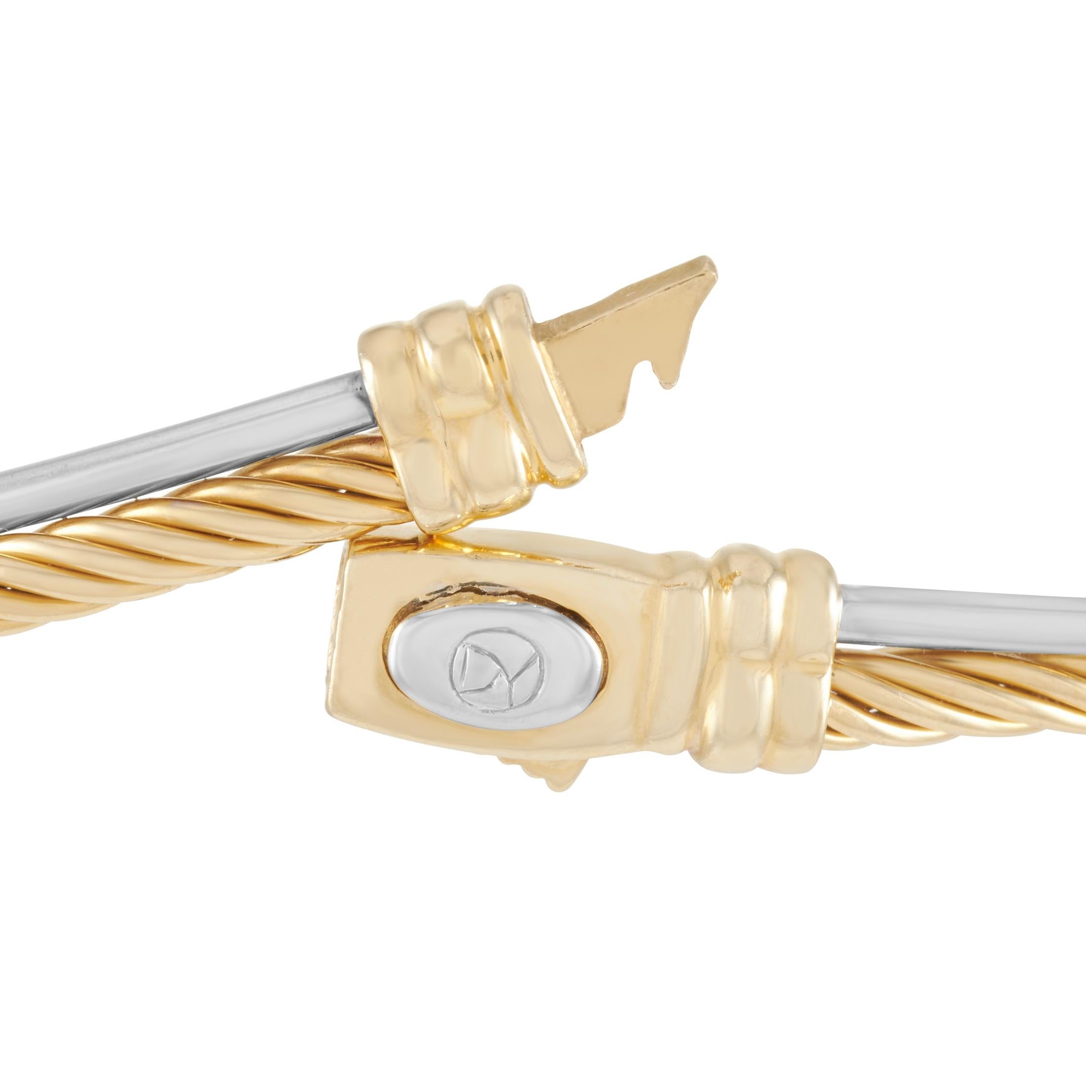David Yurman Crossover 18K Yellow/White Gold, 0.60 Carat Diamond Cable Necklace In Excellent Condition In Southampton, PA