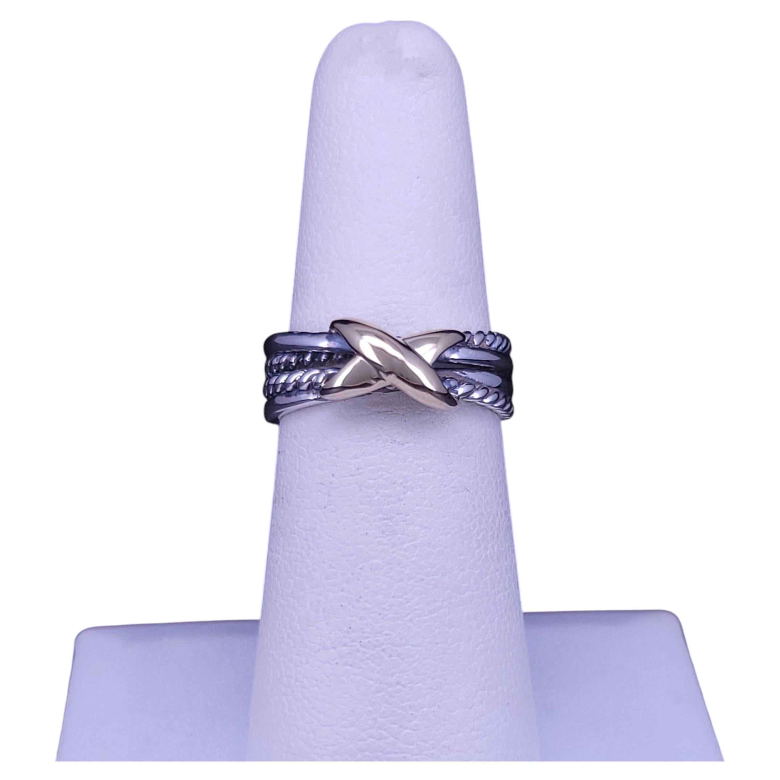 David Yurman Crossover Band Ring in Sterling Silver & 18K Yellow Gold, Size 5.75