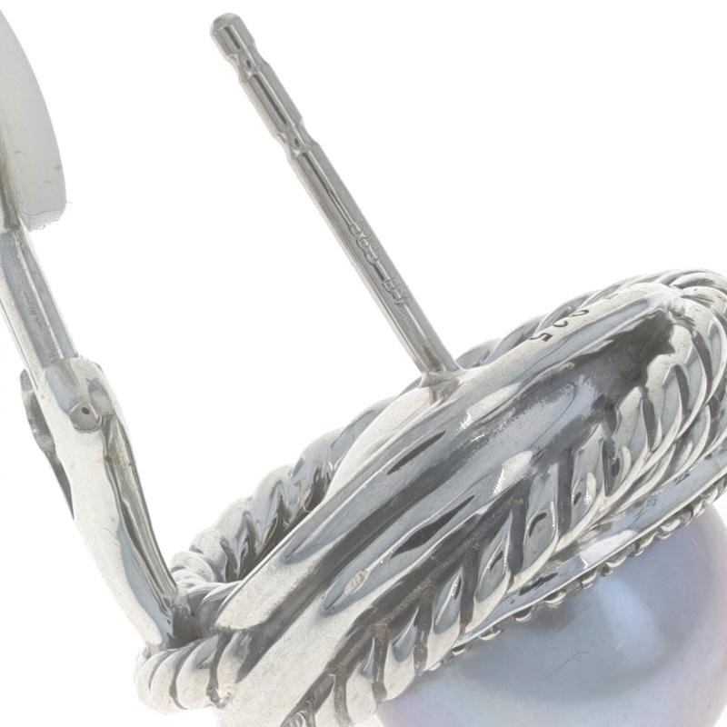 Round Cut David Yurman Crossover Cable Pearl & Diamond Stud Earrings Silver 925 Gold 14k