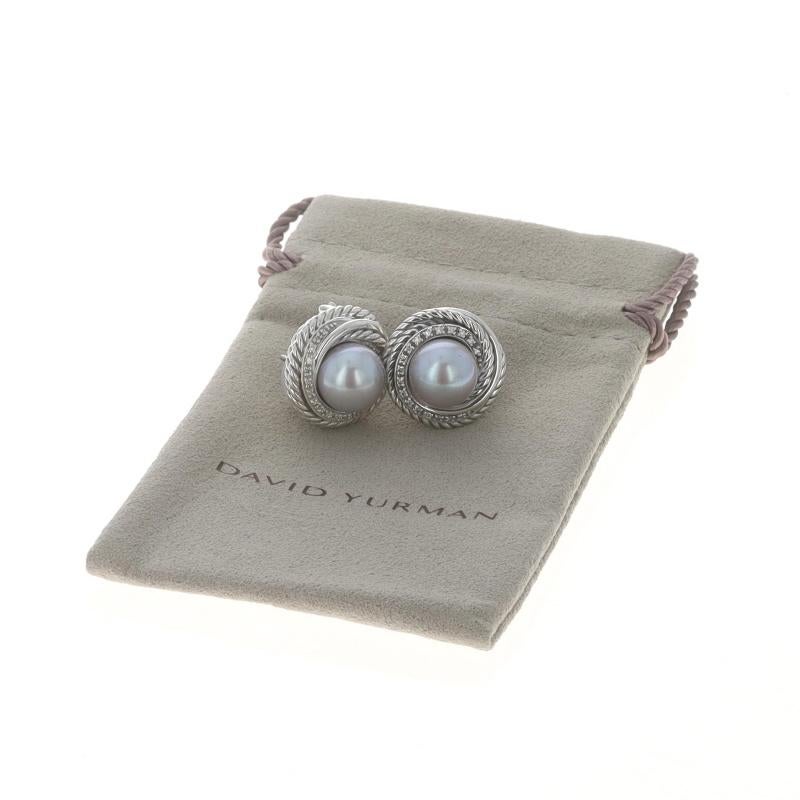 David Yurman Crossover Cable Pearl & Diamond Stud Earrings Silver 925 Gold 14k In Excellent Condition In Greensboro, NC