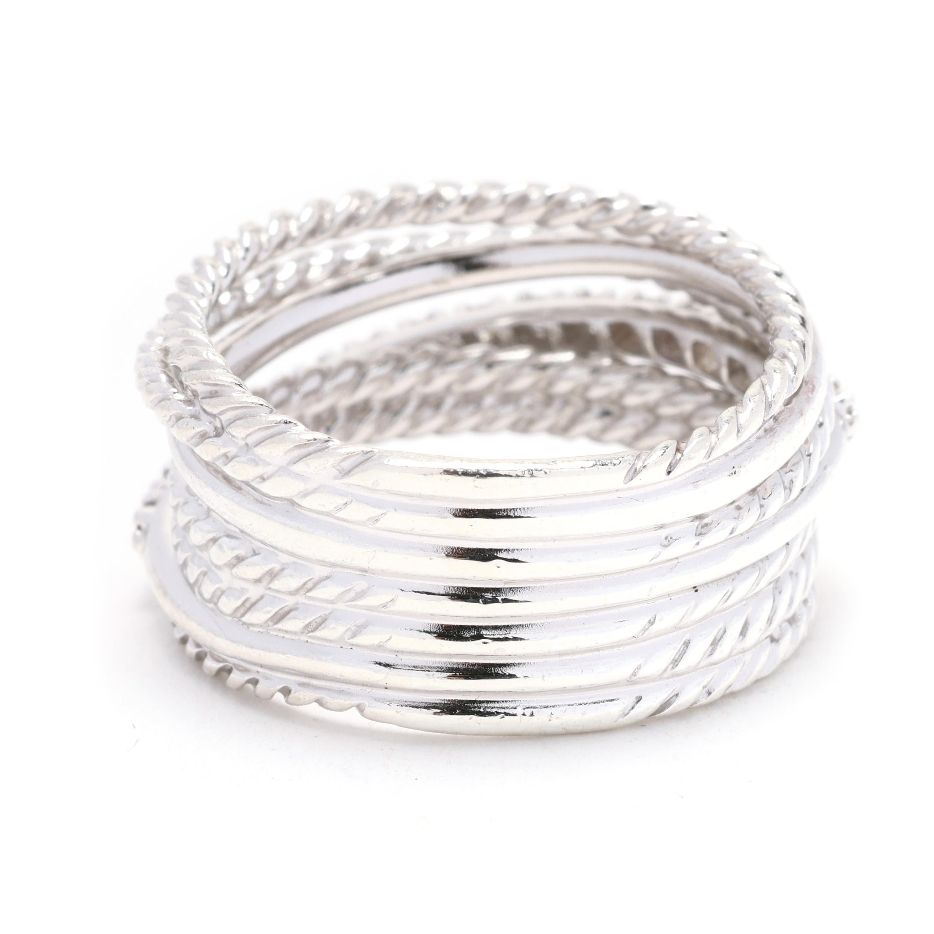 David Yurman Crossover Collection Ring, Sterling Silver, Ring Size 7, Statement In Good Condition In McLeansville, NC