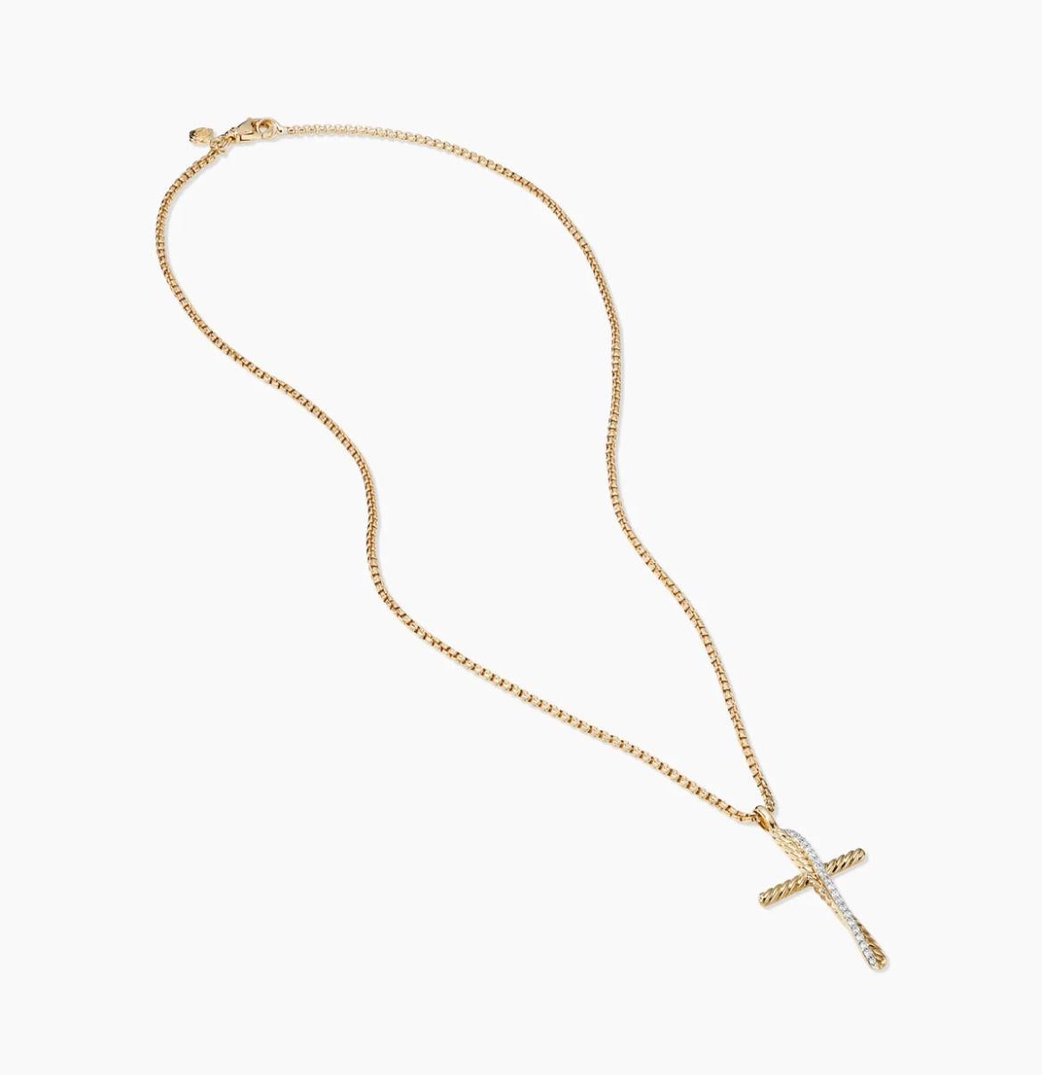 Modern David Yurman Crossover Cross Necklace in 18k Yellow Gold & Diamonds