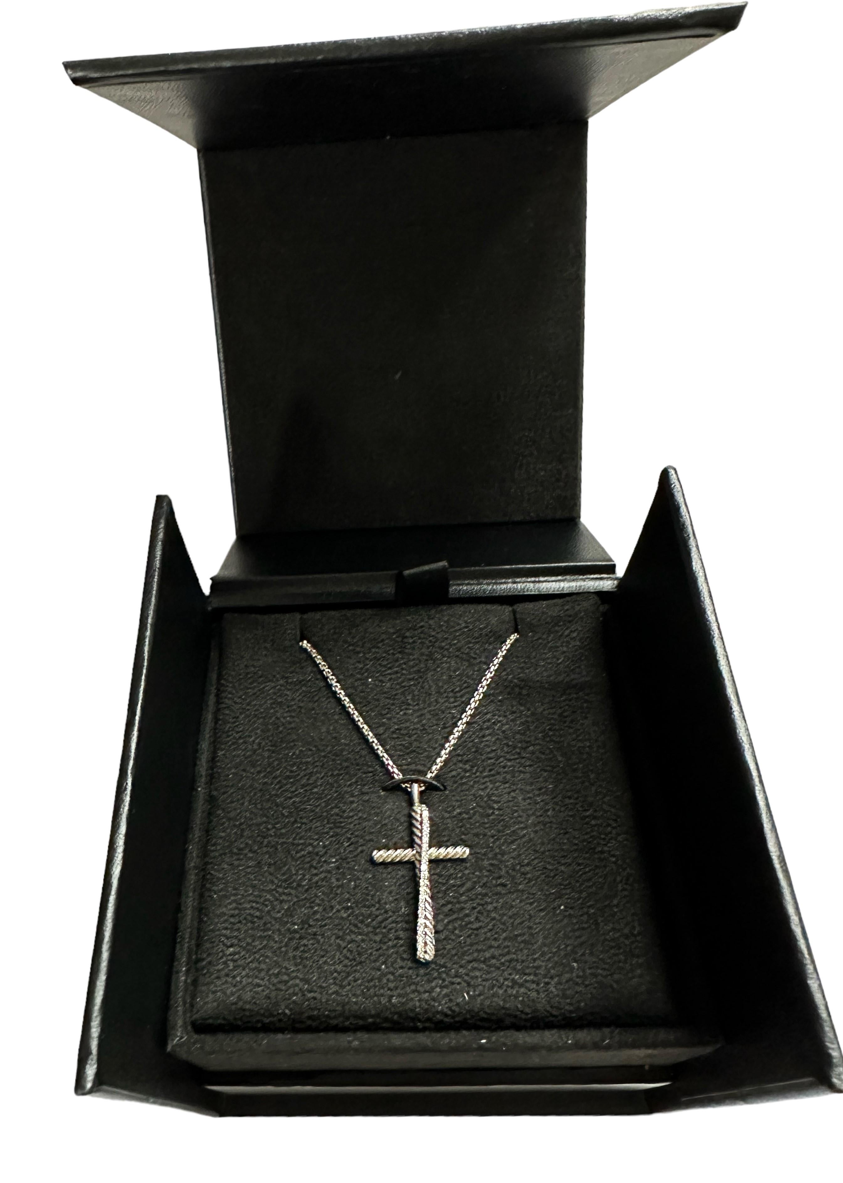 David Yurman Crossover Cross Necklace W Pave Diamonds Sterling Original Box For Sale 1