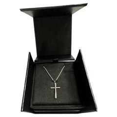 Used David Yurman Crossover Cross Necklace W Pave Diamonds Sterling Original Box