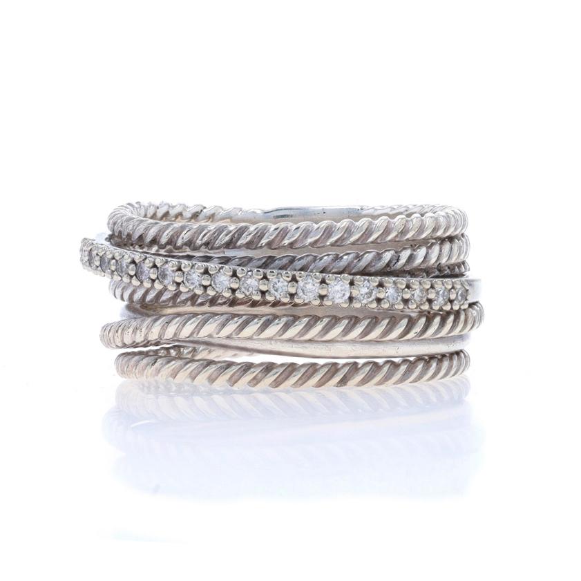 Size: 8
Sizing Fee: Up 3 sizes for $80 or Down 1 size for $80

Brand: David Yurman
Collection: Crossover

Metal Content: Sterling Silver & 14k White Gold

Stone Information

Natural Diamonds
Carat(s): .18ctw
Cut: Round Brilliant

Total Carats: