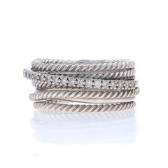 David Yurman Crossover Diamond Band - Sterling 925 White Gold 14k Rd .18ctw Ring