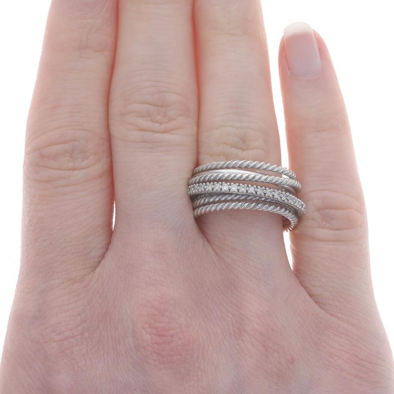 Round Cut David Yurman Crossover Diamond Band - Sterling 925 White Gold 14k Rd .18ctw Ring For Sale