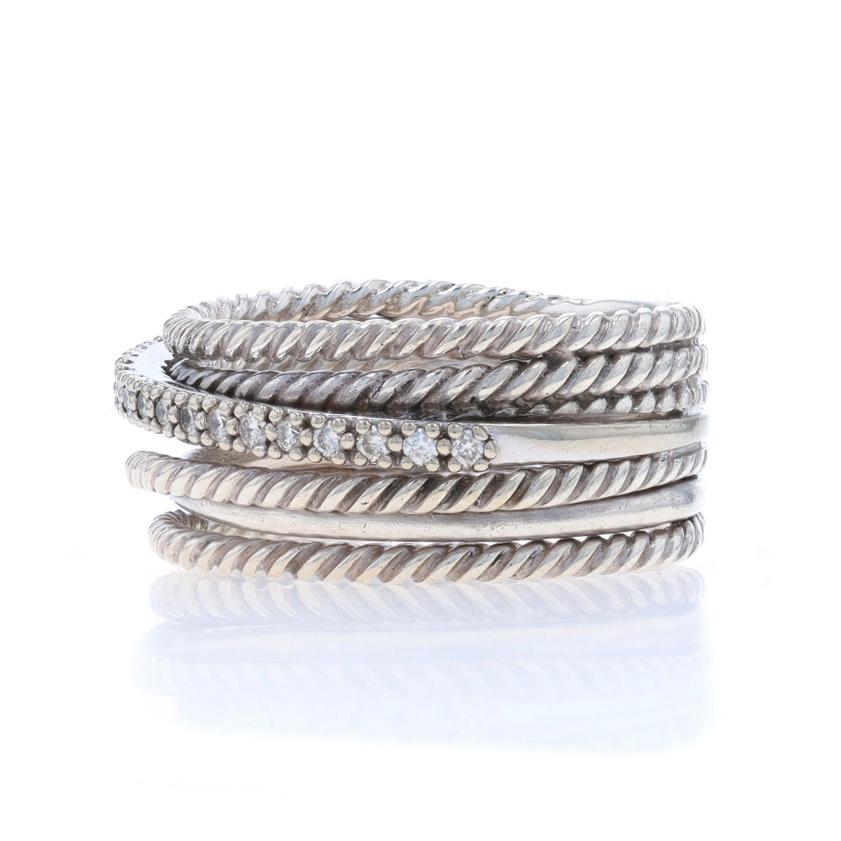 David Yurman Crossover Diamond Band - Sterling 925 White Gold 14k Rd .18ctw Ring In Excellent Condition For Sale In Greensboro, NC