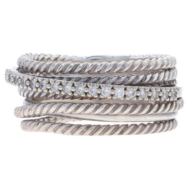 David Yurman Crossover Diamond Band - Sterling 925 White Gold 14k Rd .18ctw Ring