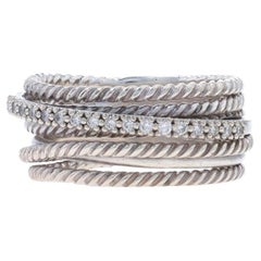 David Yurman Crossover Diamond Band - Sterling 925 White Gold 14k Rd .18ctw Ring