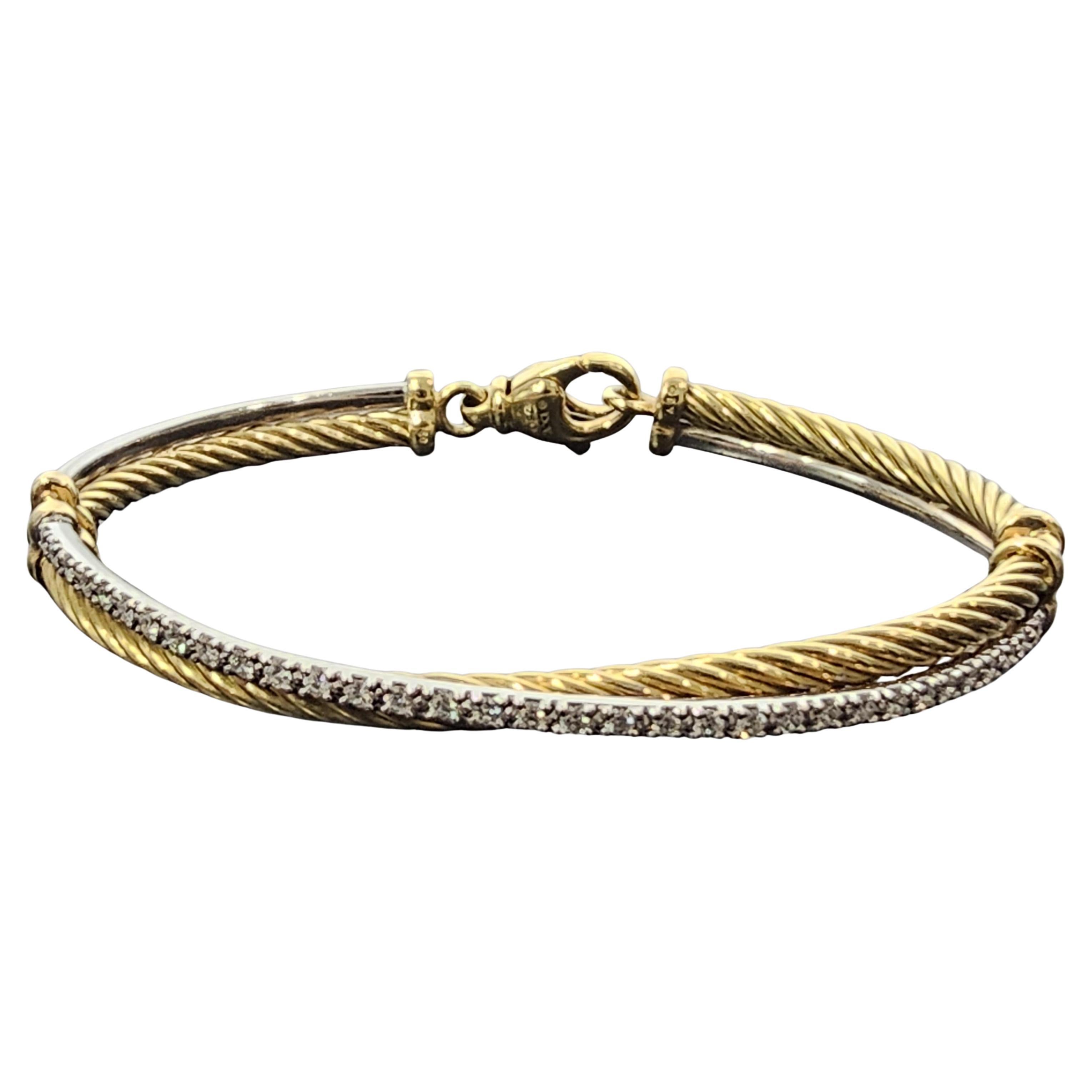 David Yurman Crossover Diamond Bangle Bracelet 18k White Yellow Gold 16.9g