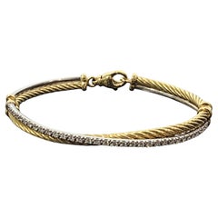 David Yurman Crossover Diamond Bangle Bracelet 18k White Yellow Gold 16.9g
