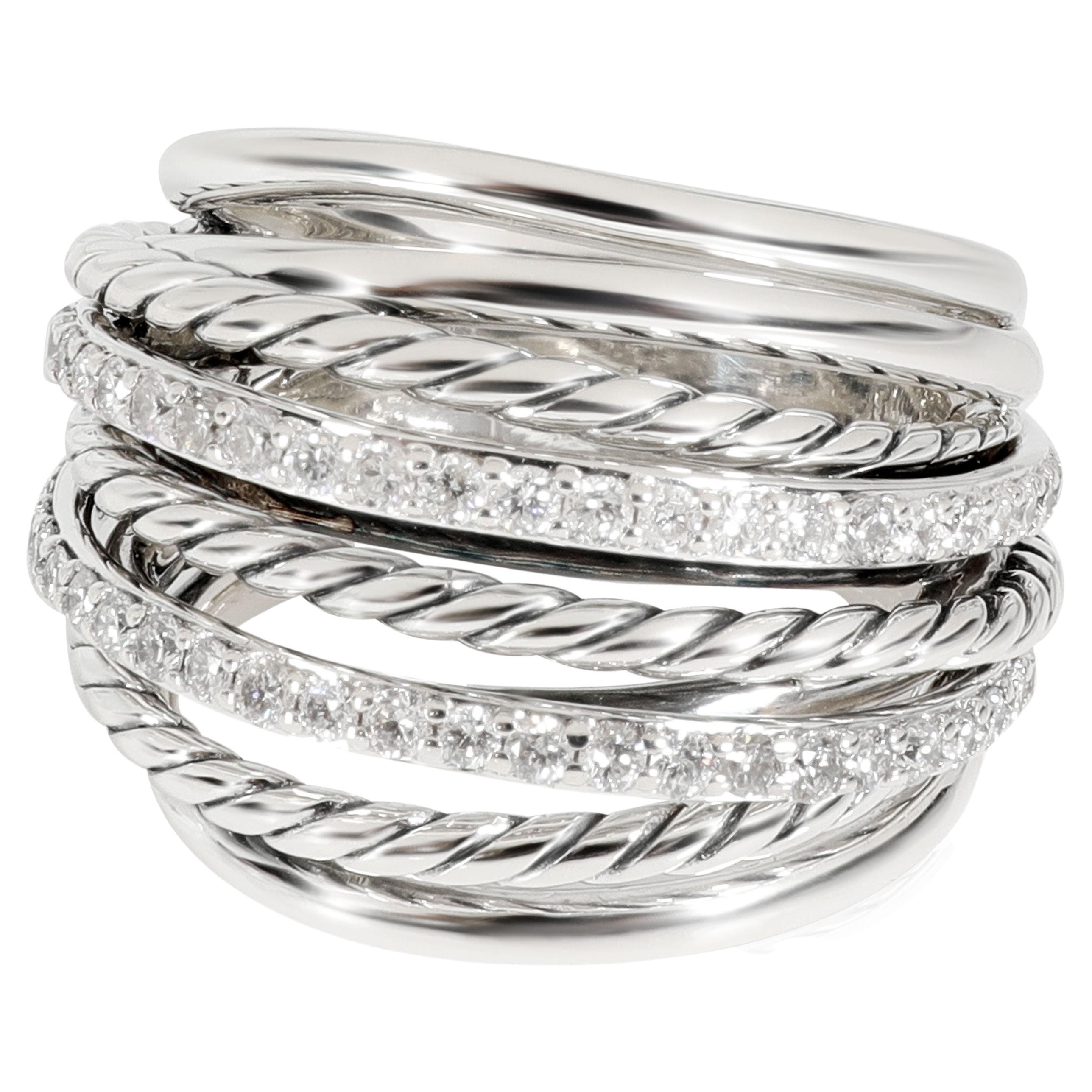 David Yurman Diamond Mother of Pearl Silver Cable Ring For Sale at