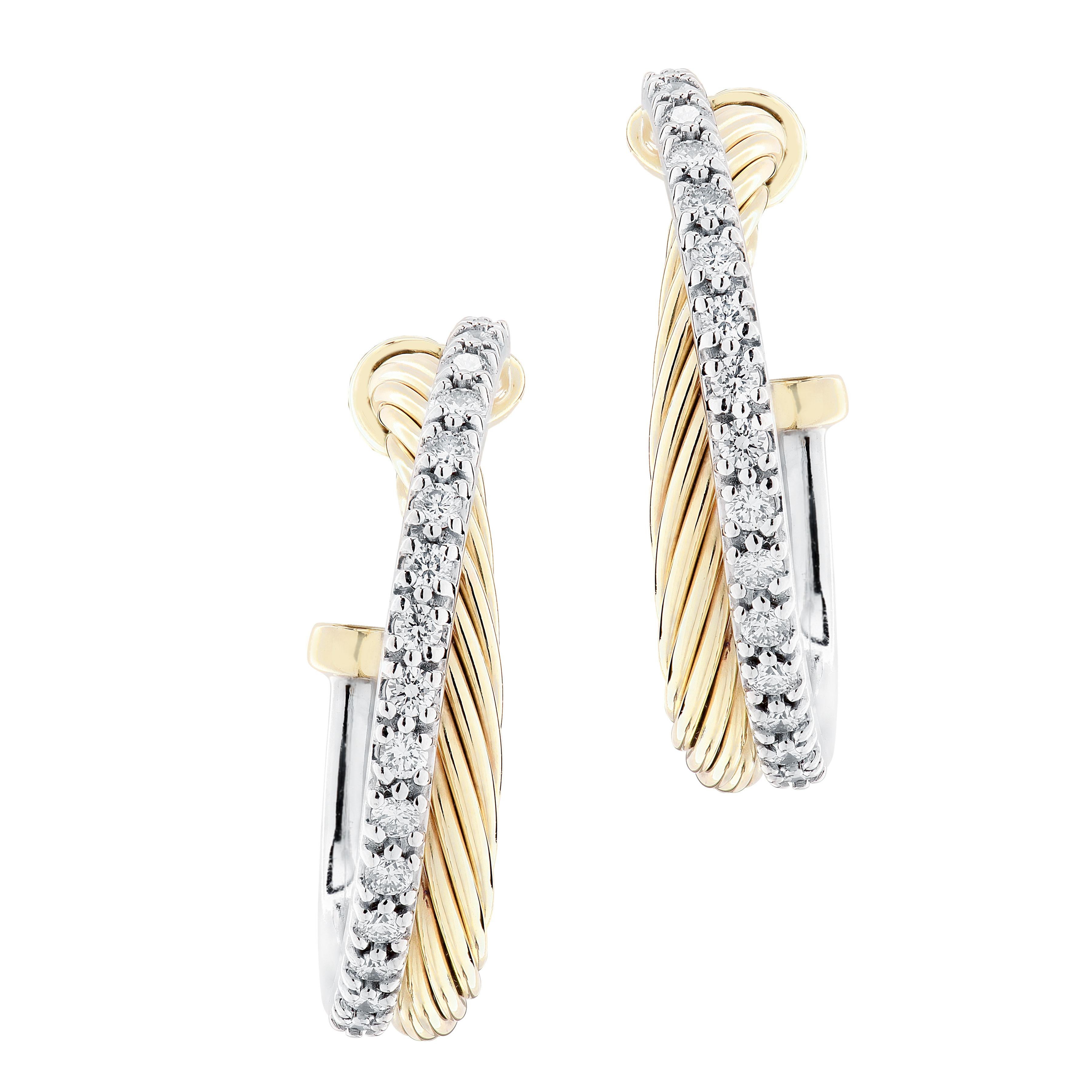 Boucles d'oreilles à diamants croisés David Yurman Excellent état - En vente à West Palm Beach, FL